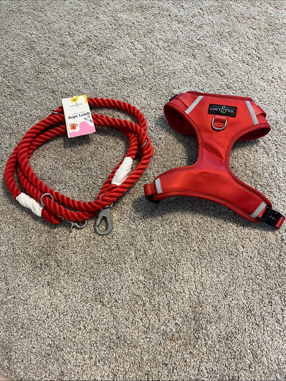 Lucy & Co Red Dog Harness with Matching Rope Leash